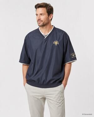 Cutter & Buck Mens L Navy Montaup Country Club 1923 Short Sleeve Wind Shirt Golf